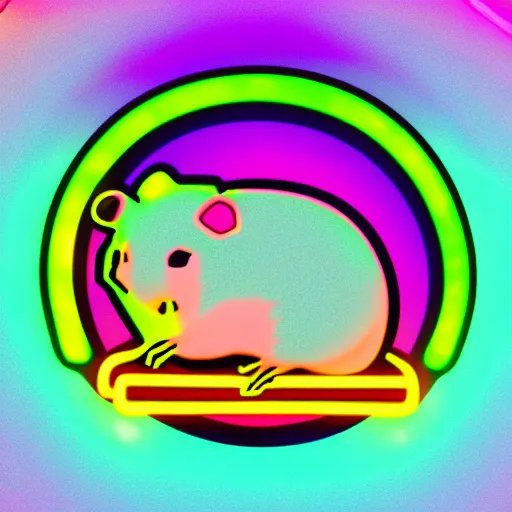 Image similar to cyberpunk hamster made of neon lights holding a rainbow gem crystal, light reflection, 8 k, hd, logo