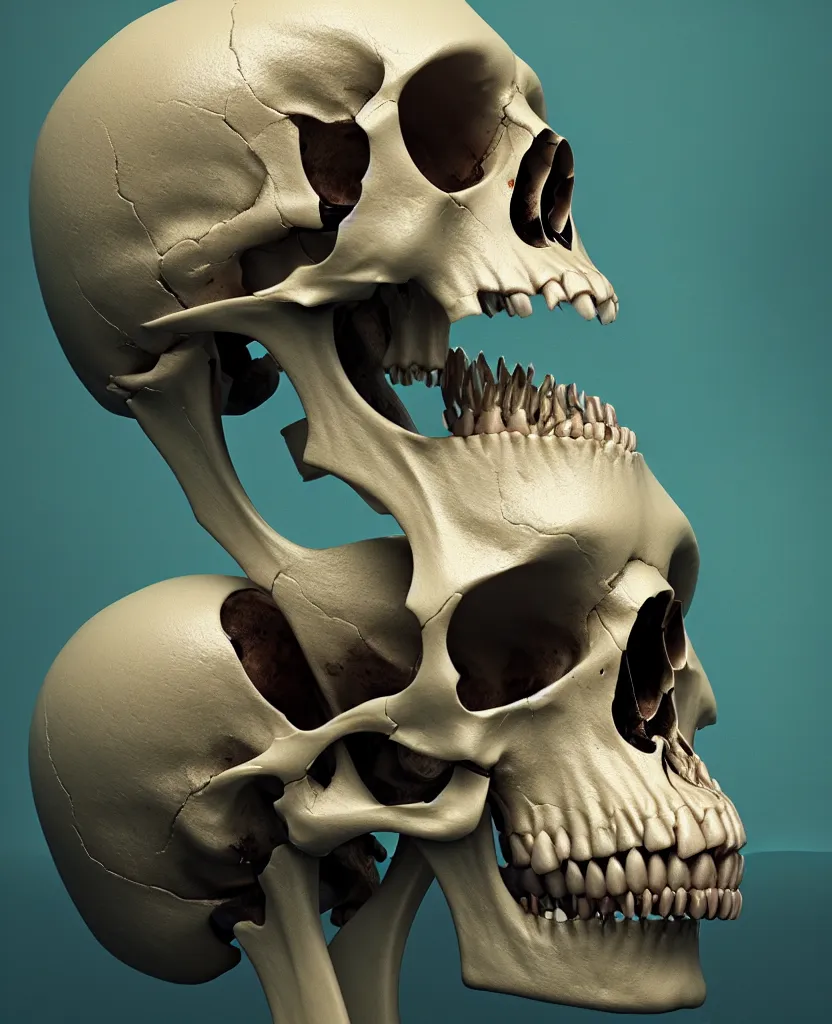 Image similar to composition of human skulls, animals skulls, bones, rib-cage and orchids, bioluminiscent, by Tooth Wu and wlop and beeple. octane render, trending on artstation, greg rutkowski very coherent symmetrical artwork. cinematic, hyper realism, high detail, octane render, 8k