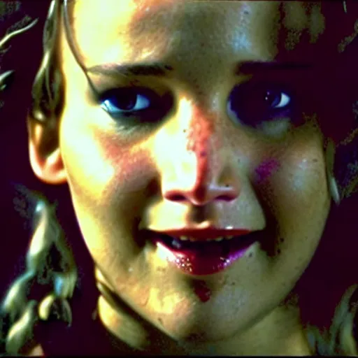 Image similar to cinematic jennifer lawrence as frankensteins monster, color photography, sharp detail, she is amused, still from the movie mary shelly's frankestein