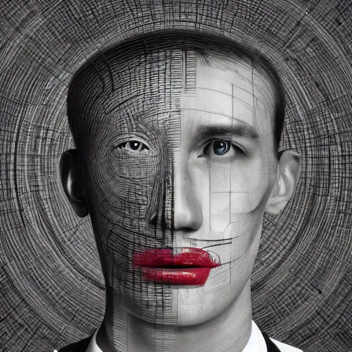 Image similar to a little time and a lot of latent space stands a man with infinite faces all, neuromorphicly engineered computationally, high level of detail, surrealism