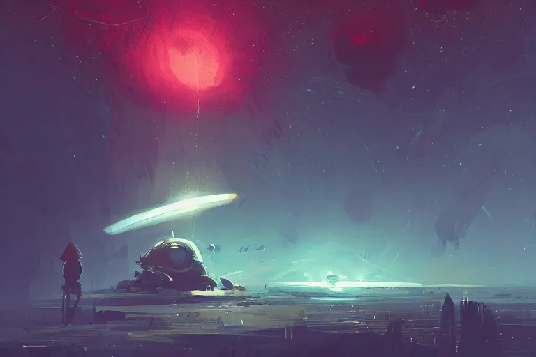 Prompt: cinematic surface of an alien planet with a starry sky, by Ismail Inceoglu, concept art trending on artstation,