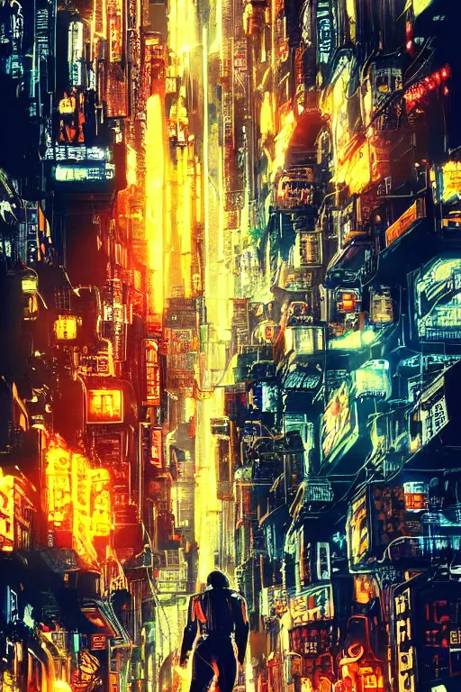 Image similar to movie poster for randypunk, intricate, orange sphere overlooking city, street gang, dramatic lighting, cyberpunk city, epic composition, bladerunner, tatsuki fujimoto