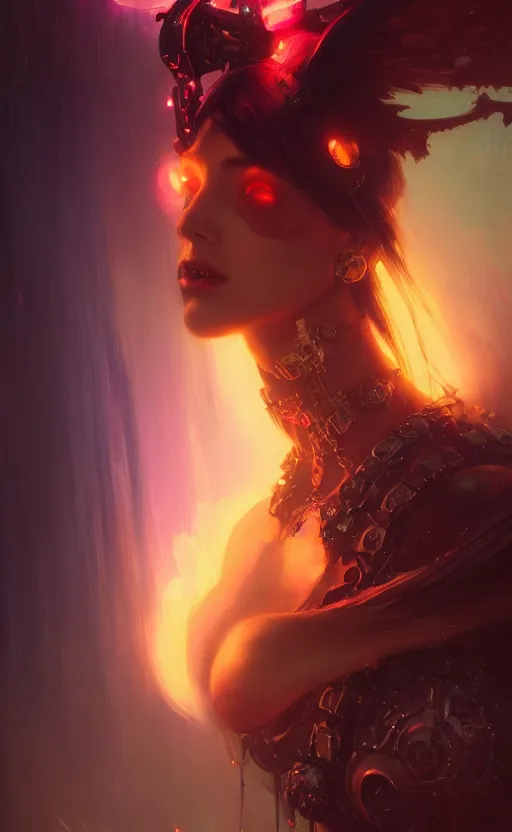 Prompt: Knight gothic girl, illustrated by Greg Rutkowski and Gaston Bussiere, 35mm lens, beautiful macro close-up imagery, vibrantly lush neon lighting, beautiful volumetric-lighting-style atmosphere, a futuristic atmosphere, intricate, detailed, photorealistic imagery, trending on artstation, 4k, 8k