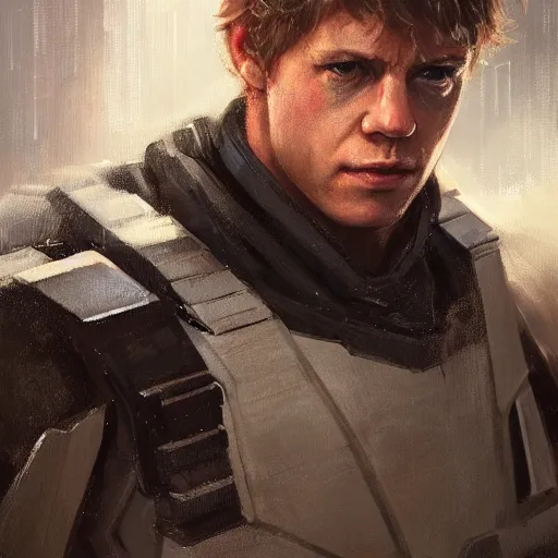 Image similar to portrait of a man by greg rutkowski, dan skywalker from star wars expanded universe, wearing tactical gear of the triunvirate of the galactic alliance, he is about 3 0 years old, highly detailed portrait, digital painting, artstation, concept art, smooth, sharp foccus ilustration, artstation hq