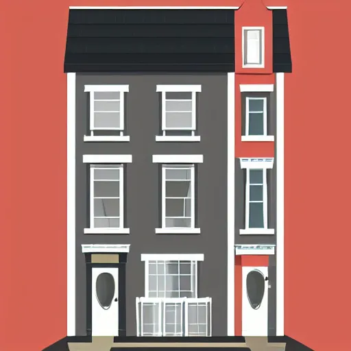Prompt: an illustration of an English terraced house in a modern flat design style with line elements