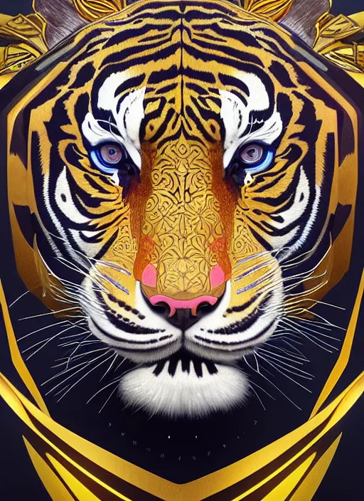 Prompt: symmetry!! portrait of a robot tiger, midsommar style, intricate, elegant, highly detailed, digital painting, artstation, concept art, smooth, sharp focus, illustration, art by artgerm and greg rutkowski and alphonse mucha, 8 k