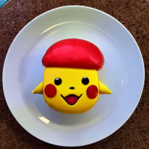 Prompt: a hamburger in the shape of pikachu.