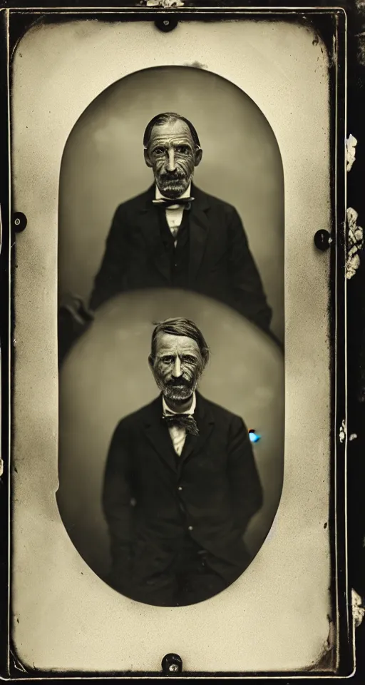 Image similar to a wet plate photograph, a portrait of a scientist