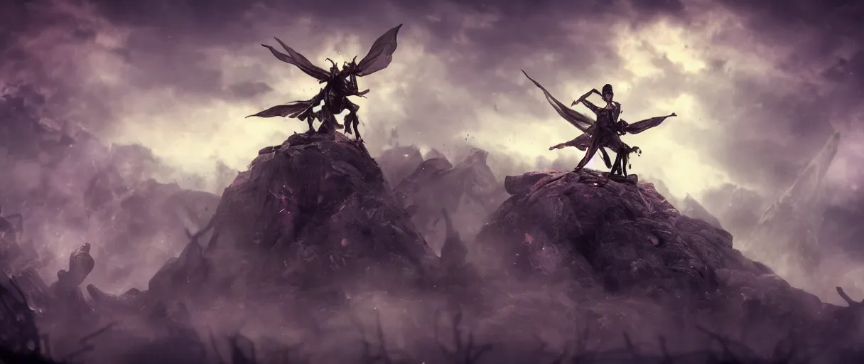 Prompt: a undead mage lord riding ontop a big insect lord dramatic lighting cinematic establishing shot extremely high detail foto realistic cinematic lighting post processed