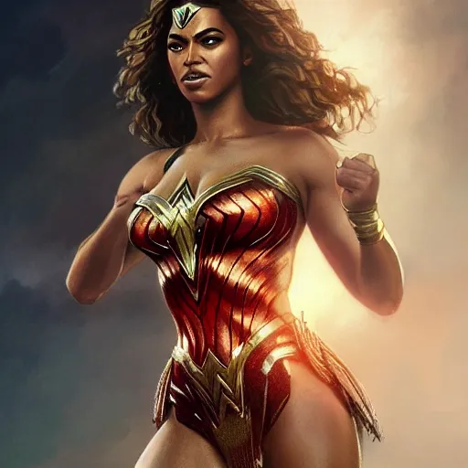 Image similar to full figure ultra realistic illustration, beyonce as wonder woman, intricate, elegant, highly detailed, digital painting, artstation, concept art, smooth, sharp focus, illustration, art by artgerm and greg rutkowski and alphonse mucha