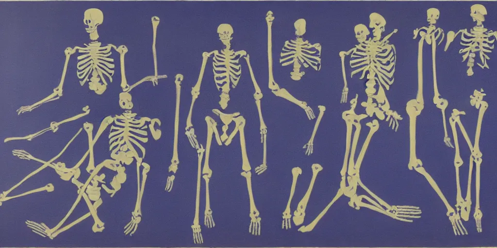 Image similar to Blueprint for a womens skeleton by Josef Albers and yves Klein, oil painting