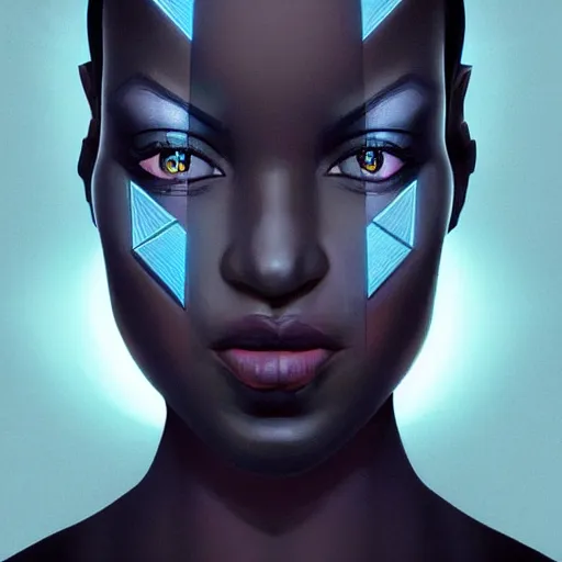 Image similar to symmetry!! solid cube of light, hard edges, product render retro - futuristic poster scifi, black face characters, intricate, elegant, highly detailed, digital painting, artstation, concept art, smooth, sharp focus, illustration, dreamlike, art by artgerm