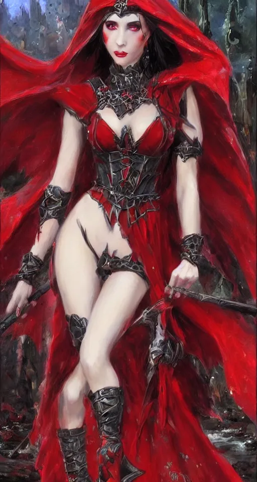 Image similar to Gothic elf princess in red dragon armor by Konstantin Razumov