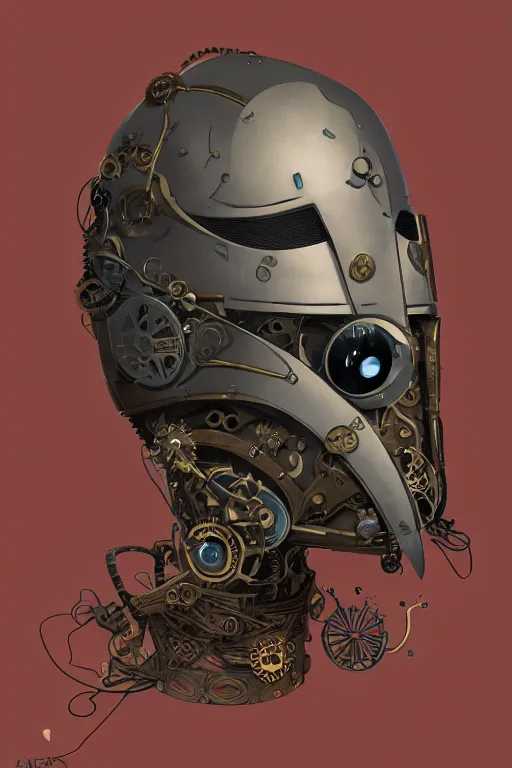 Prompt: steampunk mask minimalist fantasy art robot ninja helmet stylized digital illustration sharp focus, elegant intricate digital painting artstation concept art global illumination ray tracing advanced technology chaykin howard and campionpascale and cooke darwyn and davis jack