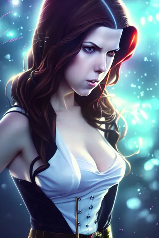 Prompt: ultra realistic, beautiful Anna Kendrick Zatanna DC Comics, modern anime, fantasy, eerie, intricate details, atmospheric, elegant, super highly detailed, professional digital painting, artstation, concept art, 8k, art by artgerm and eiichiro oda and koyoharu gotouge