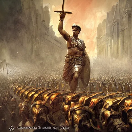 Prompt: Roman Emperor Constantine leading an army by Marc Simonetti