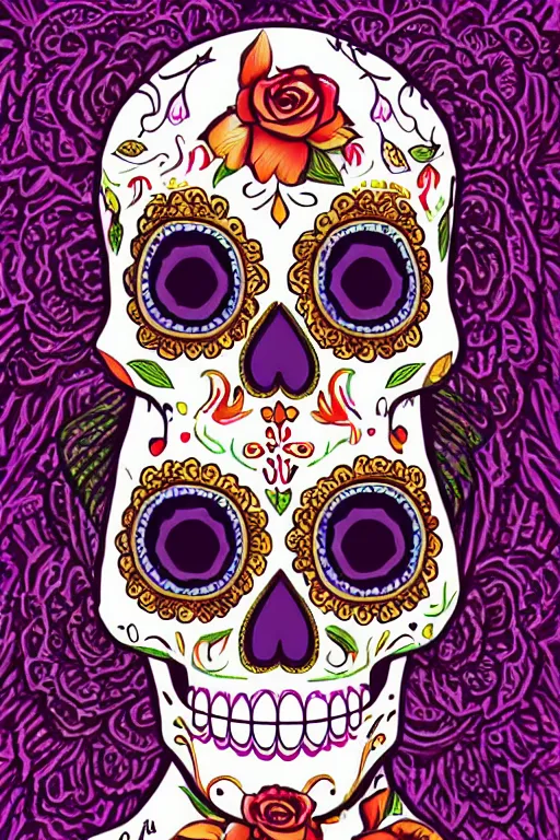 Image similar to illustration of a sugar skull day of the dead girl, art by paul tinman