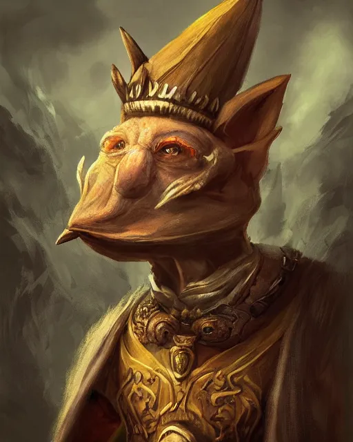 Image similar to High Fantasy whimsical portrait painting of a wise anthropomorphic humanoid mole, upper body, wearing fantasy formal clothing, wearing fantasy clothing, cgsociety, trending on artstation, dnd