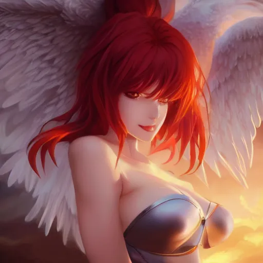 Prompt: an oil painting of rias gremory with angel wings, by artgerm, wlop and greg rutkowski, hd, hdr, ue 5, ue 6, unreal engine 5, cinematic 4 k wallpaper, 8 k, ultra detailed, high resolution, artstation, award winning