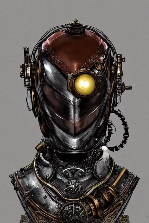 Image similar to steampunk helmet fantasy art mask robot ninja stylized digital illustration sharp focus, elegant intricate digital painting artstation concept art global illumination ray tracing advanced technology chaykin howard and campionpascale and cooke darwyn and davis jack