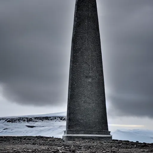 Image similar to a obelisk in antarctica. overcast sky, grainy.