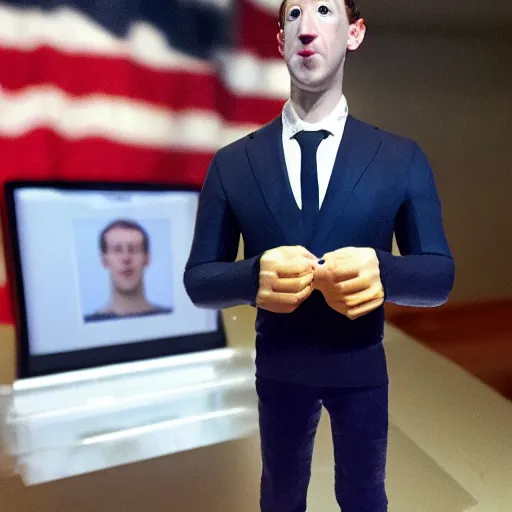 Prompt: poorly made mark zuckerberg wax sculpture