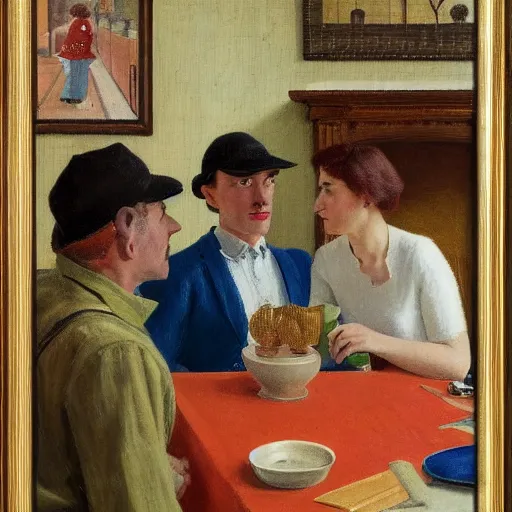 Image similar to by harold harvey over - the - shoulder shot, super mario bros lush, relaxed. a drawing of two people, a man & a woman, sitting at a table. the man is looking at the woman with interest. the woman is not interested in him. there is a lamp on the table between them.