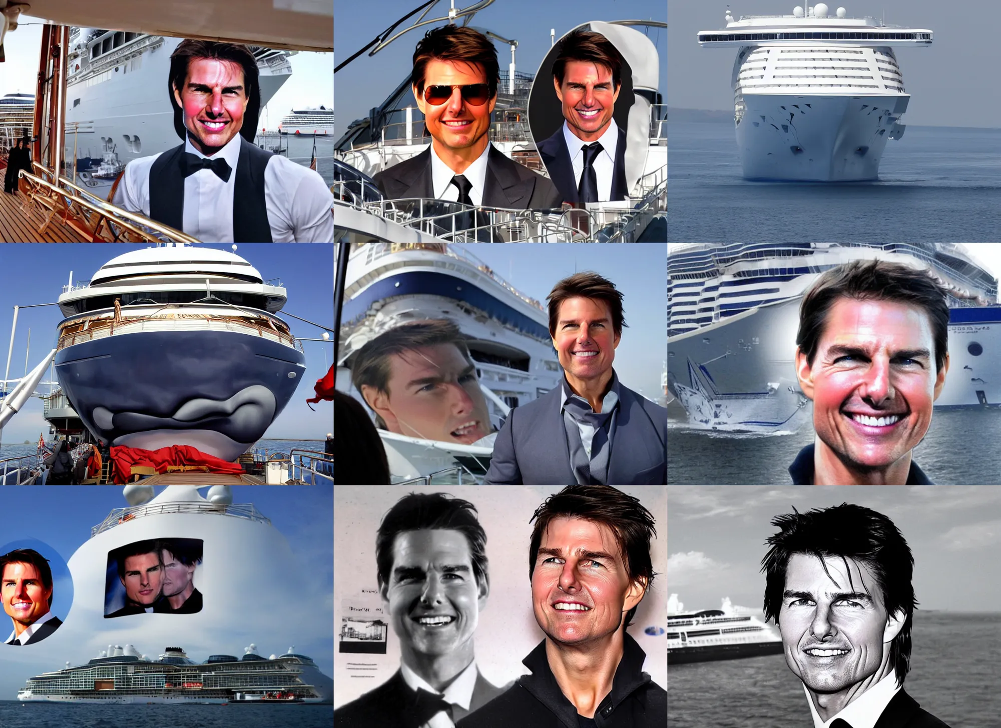 Image similar to tom cruise's face on the bow of a cruise ship