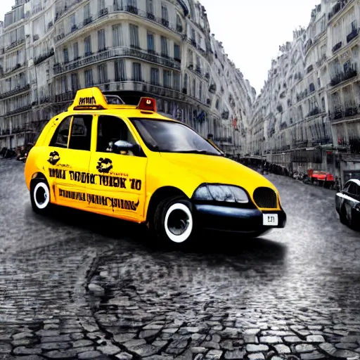 Prompt: a drunk taxi in paris, matte painting, hyper detailed