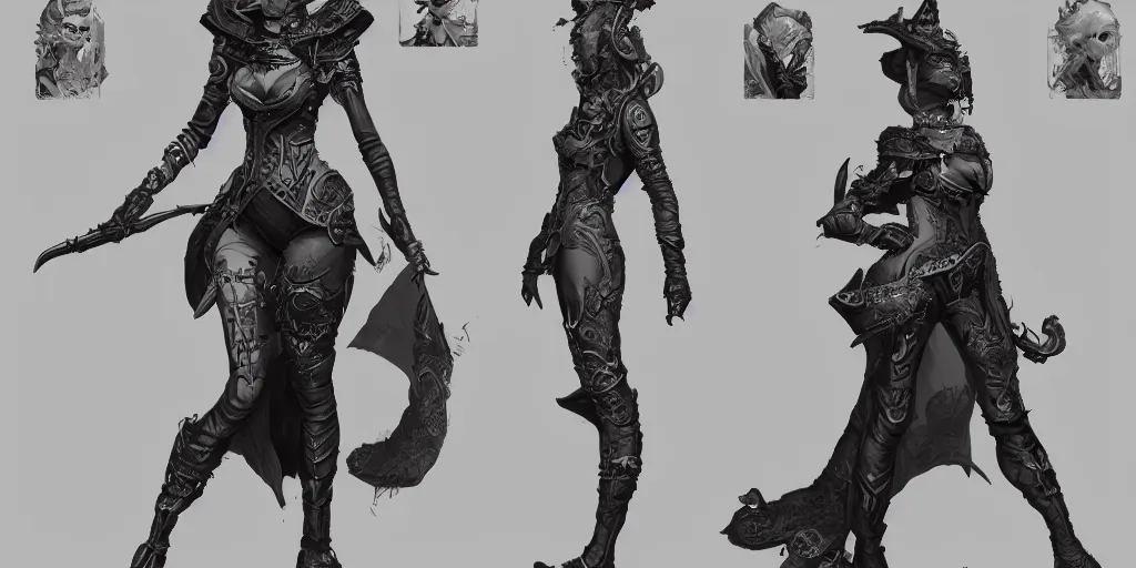 Image similar to queen of spades, character sheet, fine details, concept design, contrast, brigitte bardot, kim jung gi, greg rutkowski, trending on artstation, 8 k, full body, turnaround, front view, back view, ultra wide angle