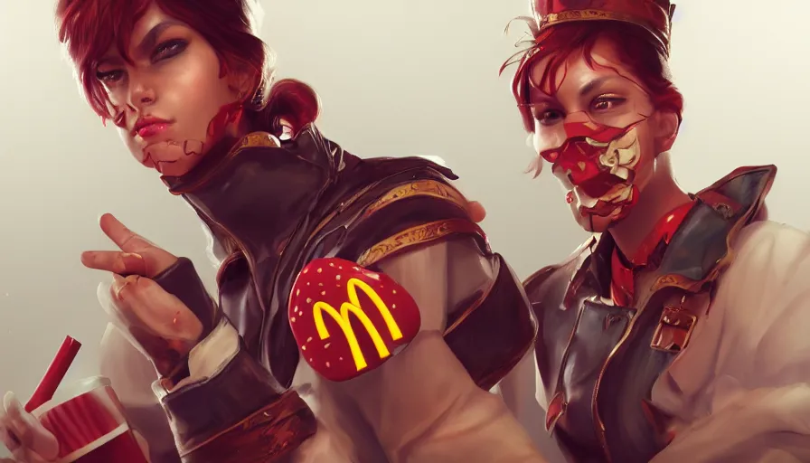 Prompt: High fashion warrior work as a waiter at Mcdonalds, hyperdetailed, artstation, cgsociety, 8k
