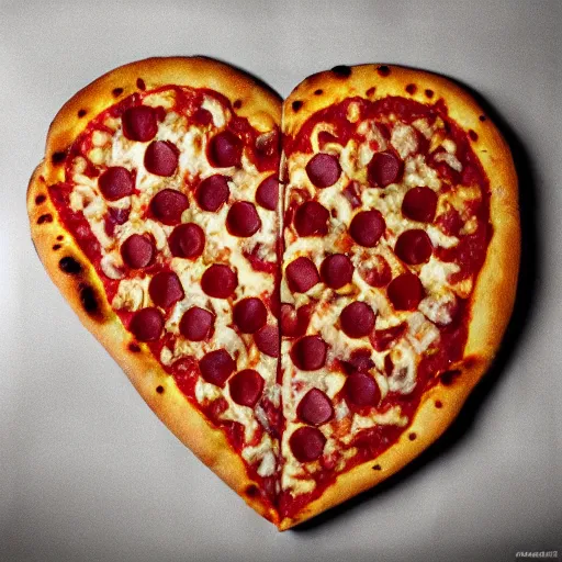 Image similar to heart pizza with bones on it. hyperdetailed photorealism
