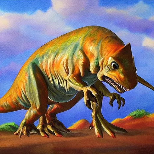 Prompt: mouse dino, epic pose, fine painting