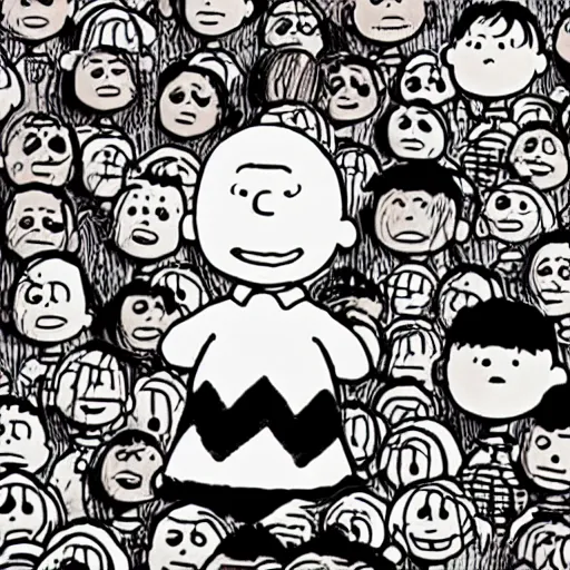 Image similar to charlie brown in a Junji Ito manga