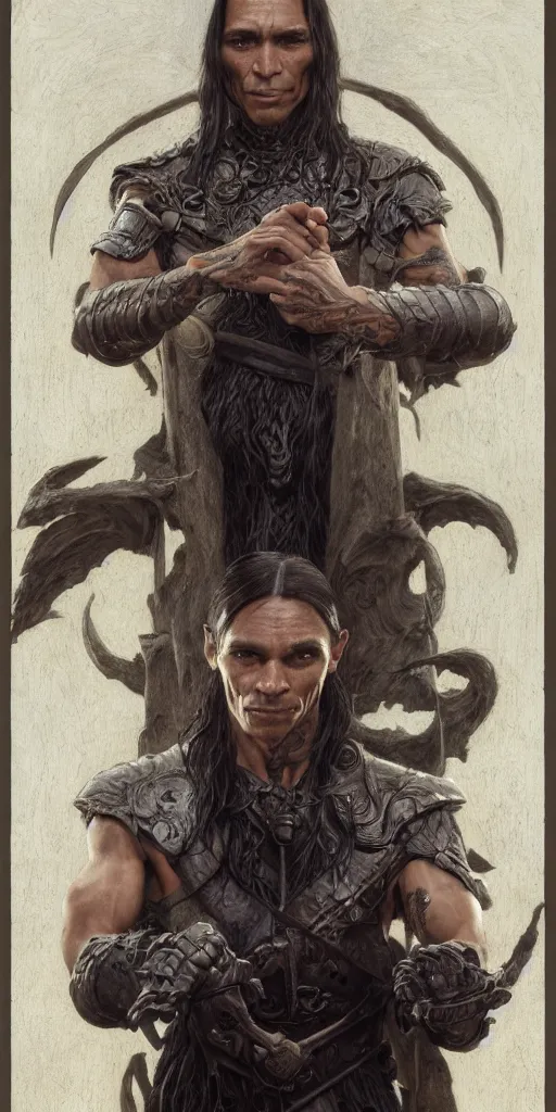 Prompt: zahn mcclarnon, thief, underworld boss, tattoos, crime, dungeons and dragons, fame of thrones masterpiece by edgar maxence and ross tran and michael whelan, gustav dore, 8 k, octane render