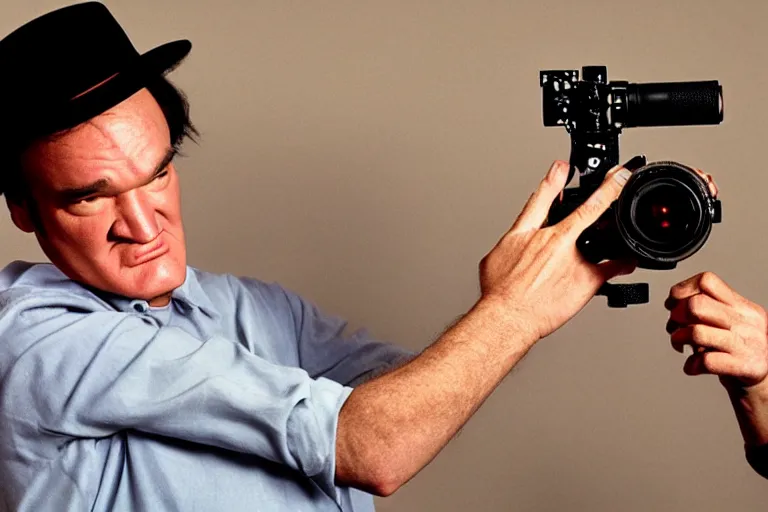 Image similar to Quentin tarantino holding a 16 mm camera