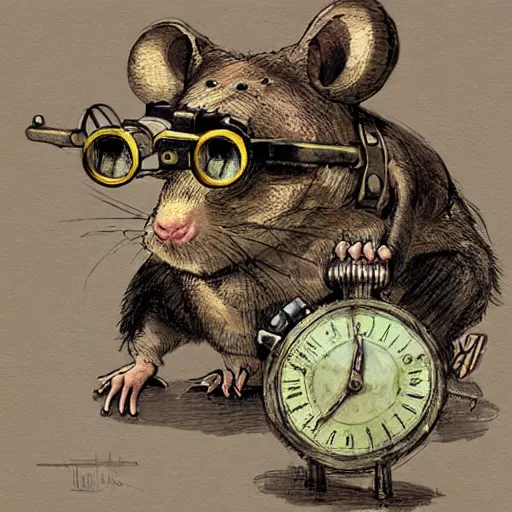 Prompt: a rat with steampunk googles, by Ian McQue