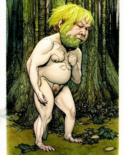 Prompt: a realistic and atmospheric watercolour fantasy character concept art portrait of a short fat chibi albino bigfoot in the forest. by rebecca guay, michael kaluta, charles vess and jean moebius giraud