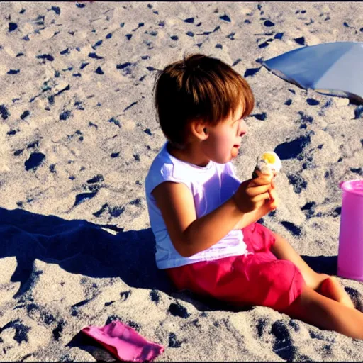 Image similar to child eating ice cream at the beach, thermal image