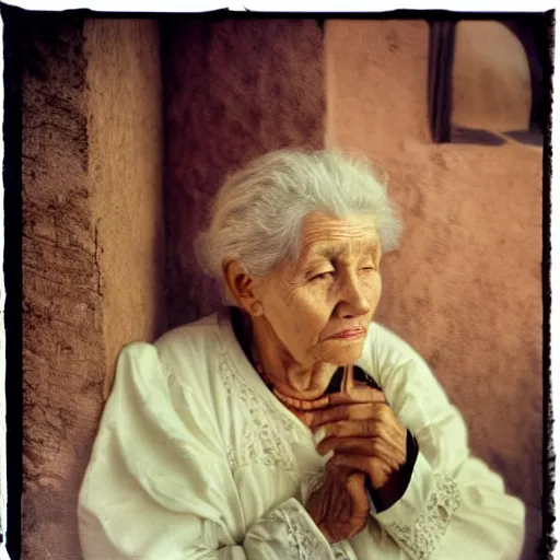 Prompt: photo, tlaquepaque, old woman, portrait, kodak ektachrome 1 2 0,