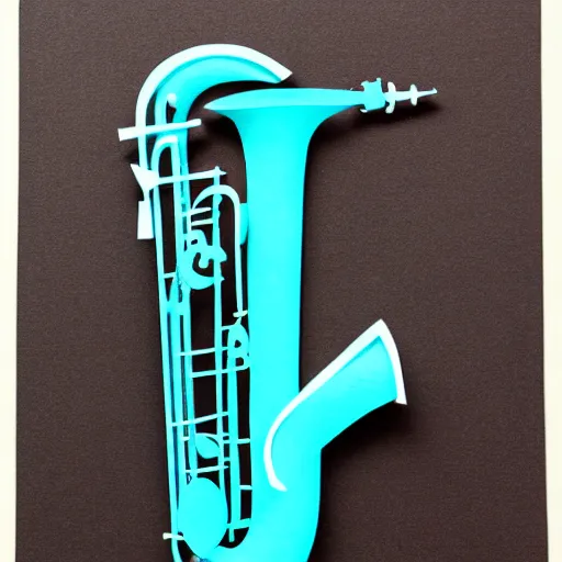 Image similar to A piece of grid paper cut out in the shape of a saxophone