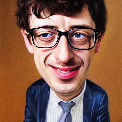 Image similar to Caricature portraits done of a young Graham Coxon, realistic, hyperrealistic, very realistic, highly detailed, very detailed, extremely detailed, detailed, oil painting, digital art, trending on artstation