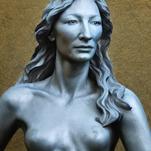 Image similar to sculpture of cate blanchett ,victorious , by Augusts Rodin,hyper detailed, photorealism