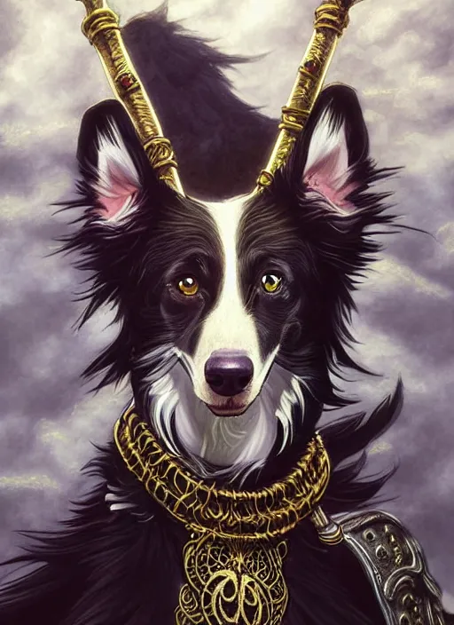 Prompt: a portrait of border collie wizard golden bangles arcane an ultrafine detailed painting, detailed painting, detailed eyes!!, final fantasy octopath traveler lovecraft ghibly