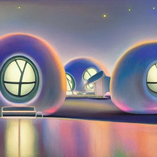 Prompt: night view of beautiful opalescent eco - friendly futuristic solar powered city building integrated into the landscape designed by zaha hadid, painting by agnes pelton and blake kathryn, flora and fauna