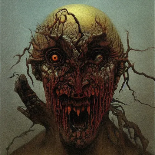 Prompt: demon by Zdzisław Beksiński, oil on canvas