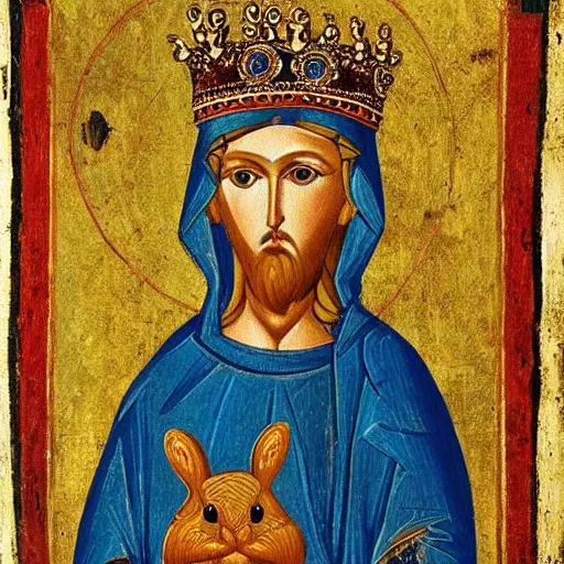 Image similar to byzantine art of a rabbit wearing a crown