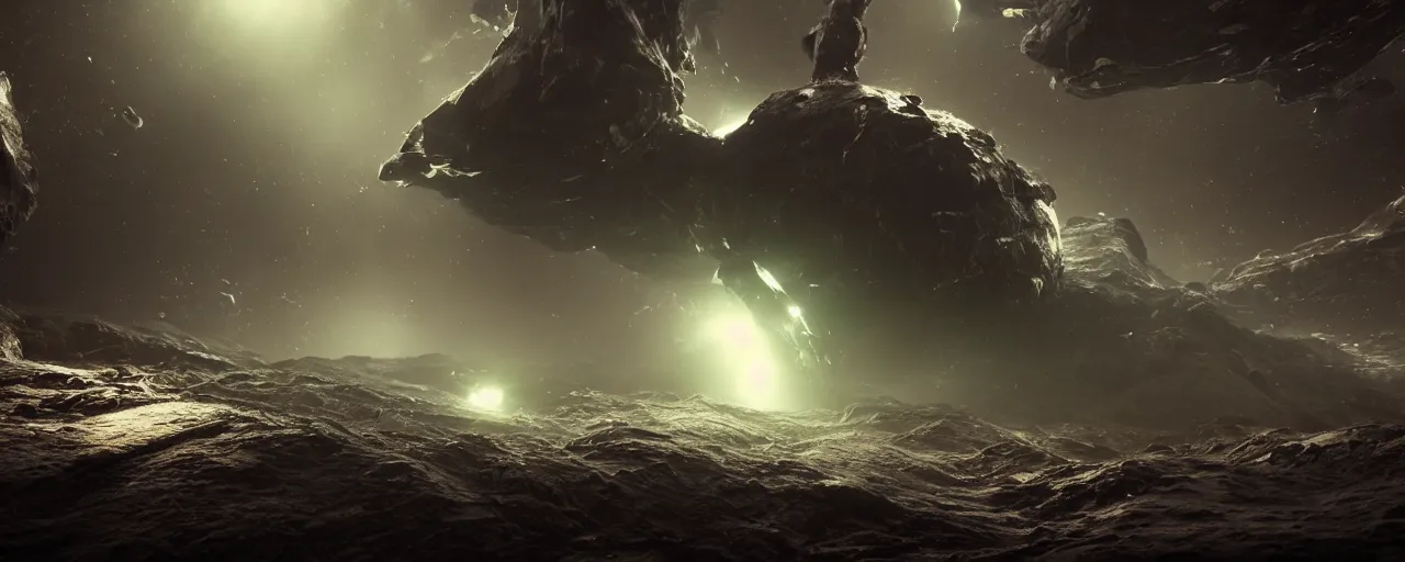 Image similar to a dark epic swirling galaxy, dark scifi, unreal engine, octane render, volumetric lighting