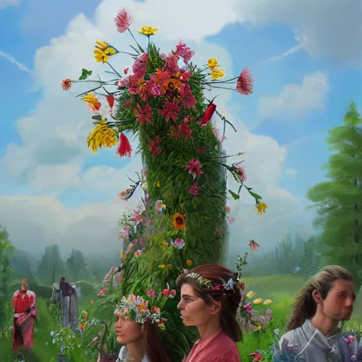 Image similar to midsommar 4, oil painting, ultradetailed, artstation, ultradetailed, digital painting, ultradetailed