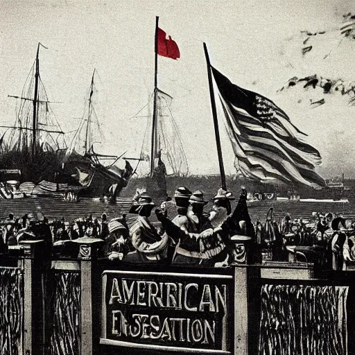 Prompt: the american was of canadian annexation 1 8 9 3 sepia tone photograph